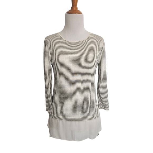 Tyler Boe Striped Tee 3/4 Length Mixed Media Lightweight Nautical Women XS - Picture 1 of 11